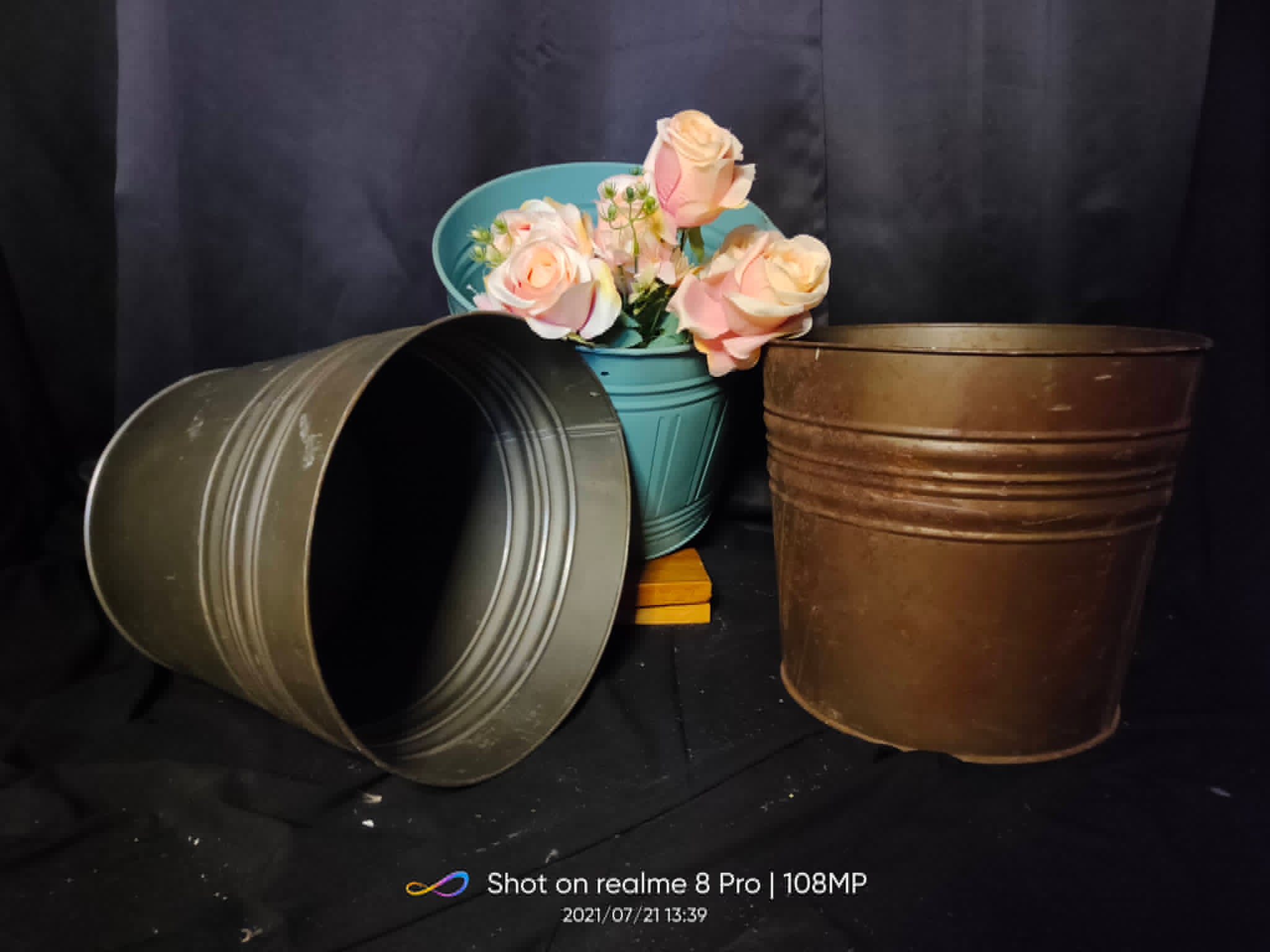 Rustic galvanized metal planter buckets in assorted sizes