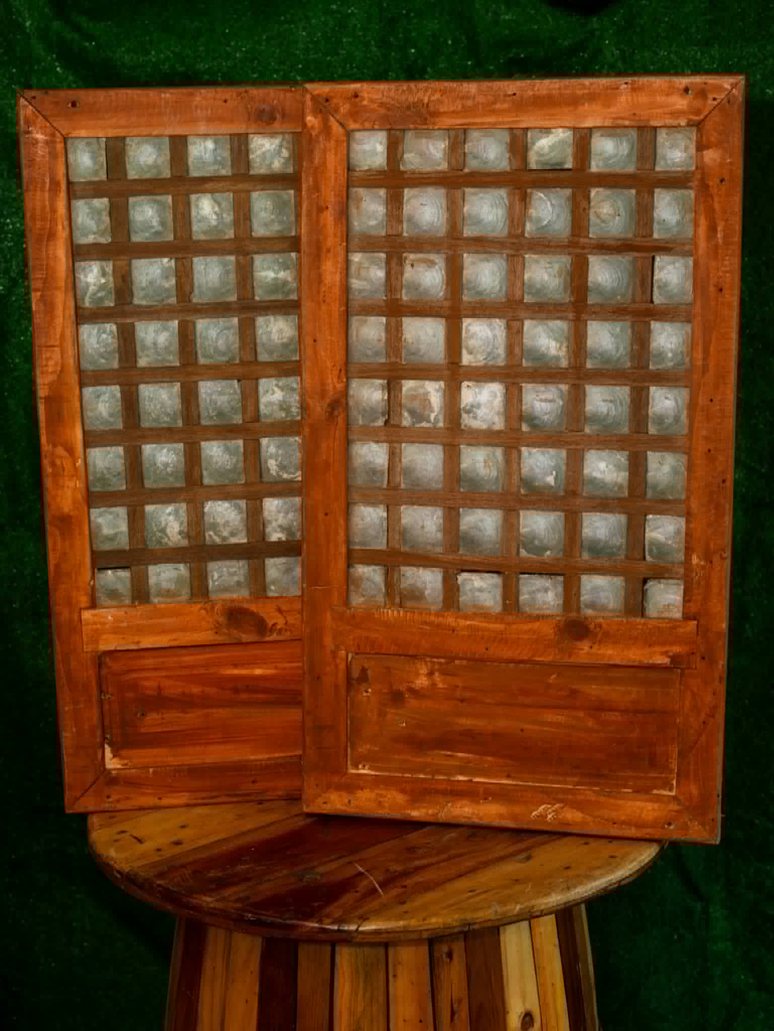 Pair of vintage wooden capiz-style window panels