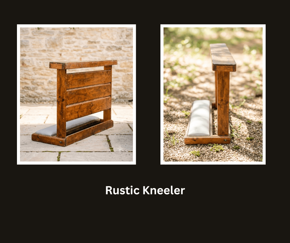 Natural wood ceremony kneeler photographed from front and side