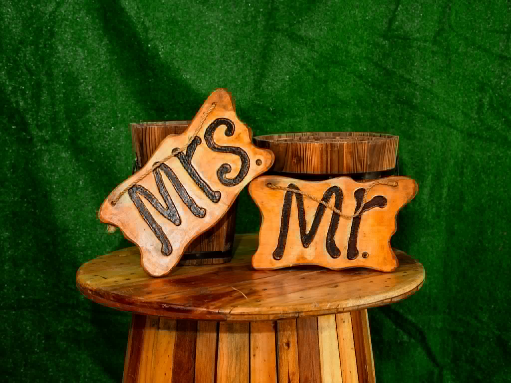Rustic wooden Mr. and Mrs. tabletop signs