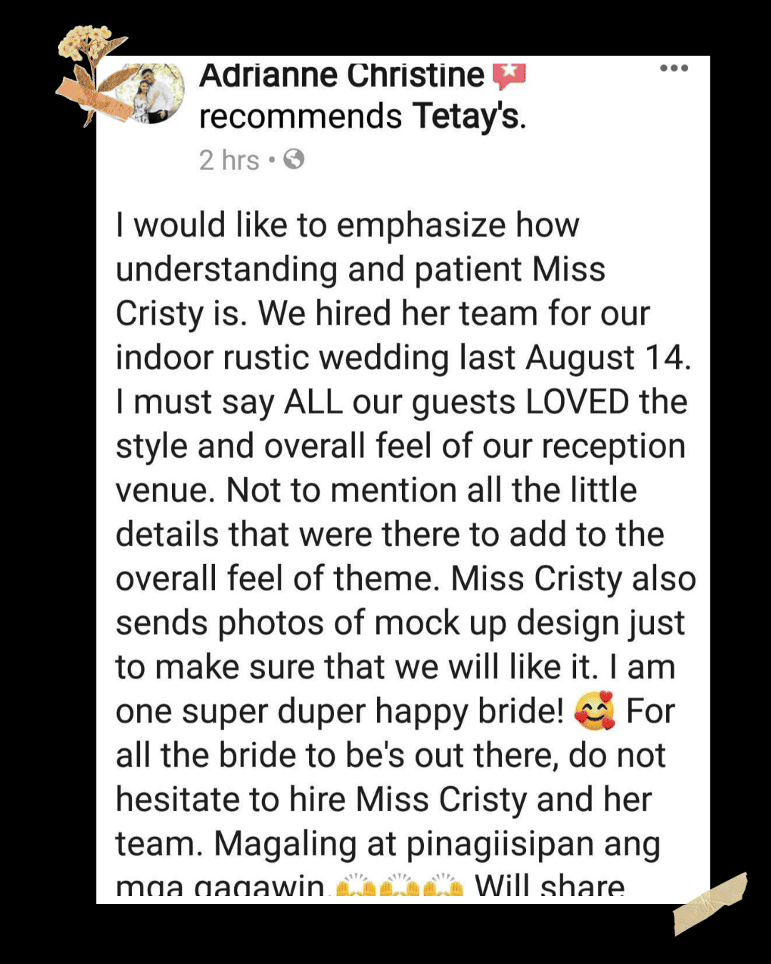Client spotlight shared with Tetay's Rental