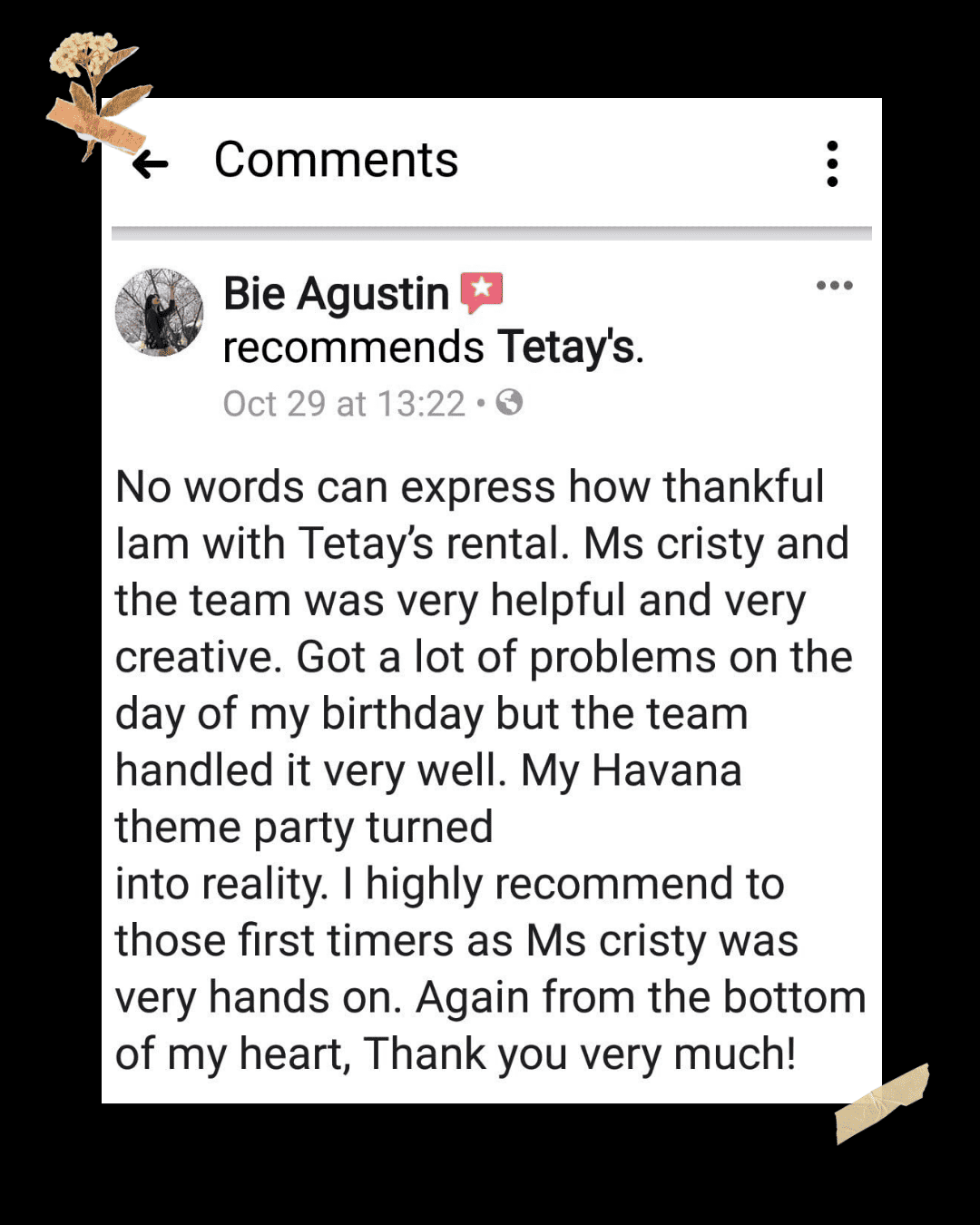Client spotlight shared with Tetay's Rental