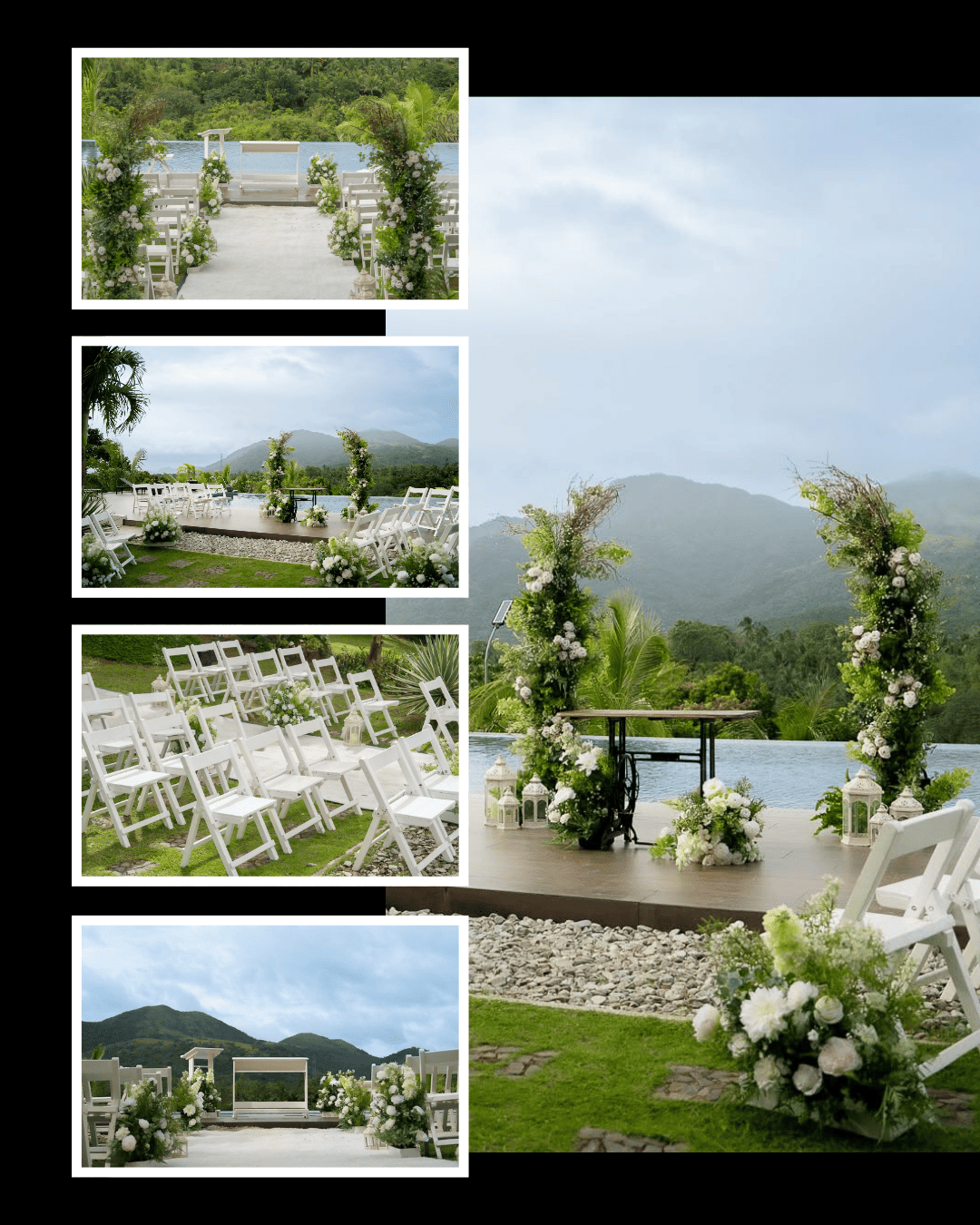 White garden ceremony overlooking a mountain landscape