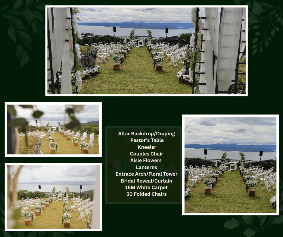 Outdoor ceremony chairs arranged on an open lawn beneath string lights