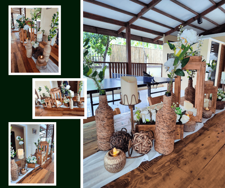 Rustic indoor table setup with natural decorative accents