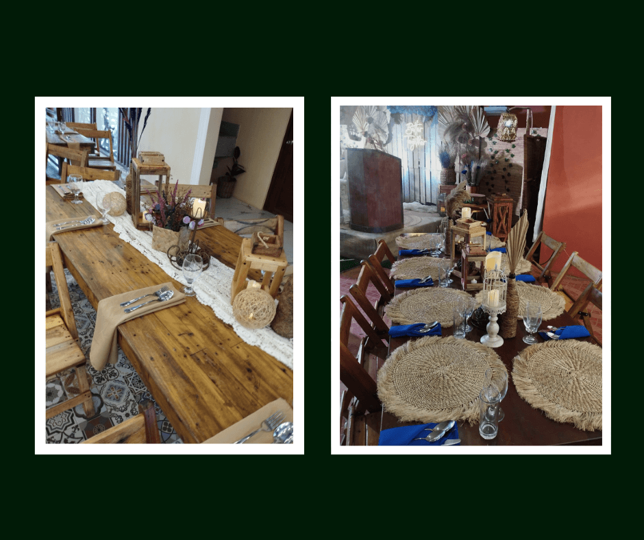 Neutral rustic tablescape with woven placemats and dried details